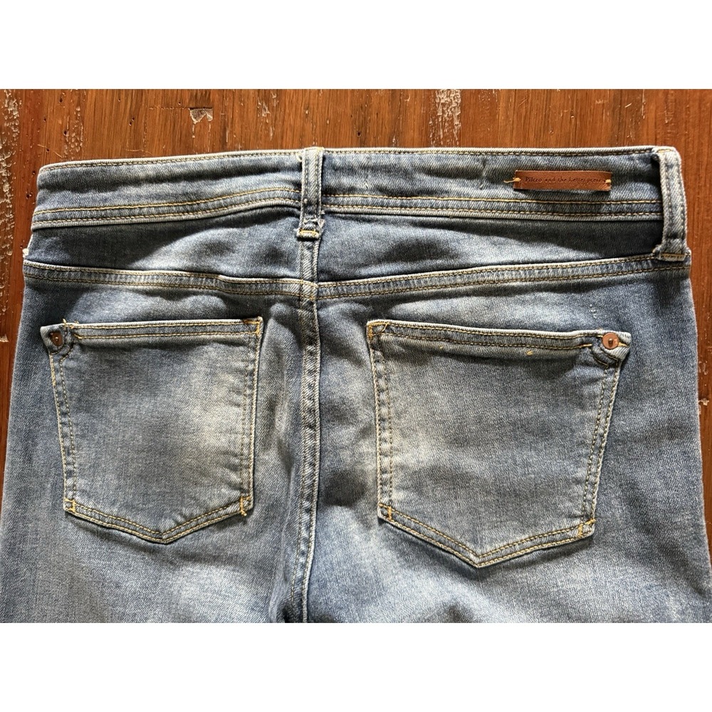 Anthropologie Pilcro Slim Boyfriend Jeans 27 Tapestry Patch Boho Stretch Denim - Picture 8 of 11